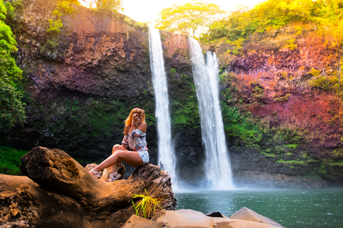 hawaii waterfall waterfall lady model