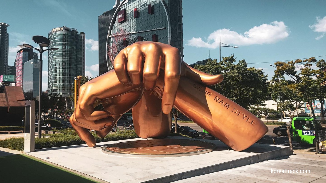 Gangnam Style Statue in Seoul features a larger-than-life replica of Psy, the South Korean rapper and singer who made the Gangnam Style song famous.
